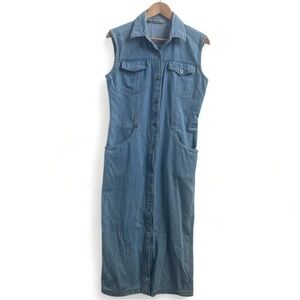 Vintage Rafaella Button Down Denim Collared Sleeveless Maxi Dress Size 8